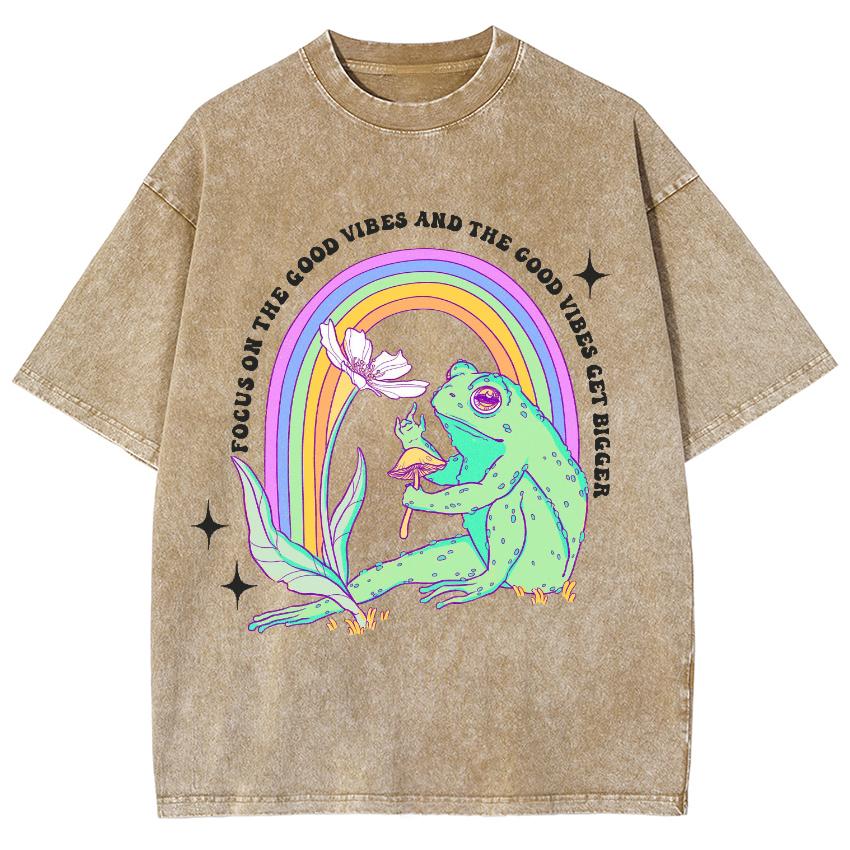 Säljer Dammode T-shirt med groda regnbågsblommönster Tvättad bomull Oversized t-shirts Hög kvalitet Unisex Kortärmad Rolig