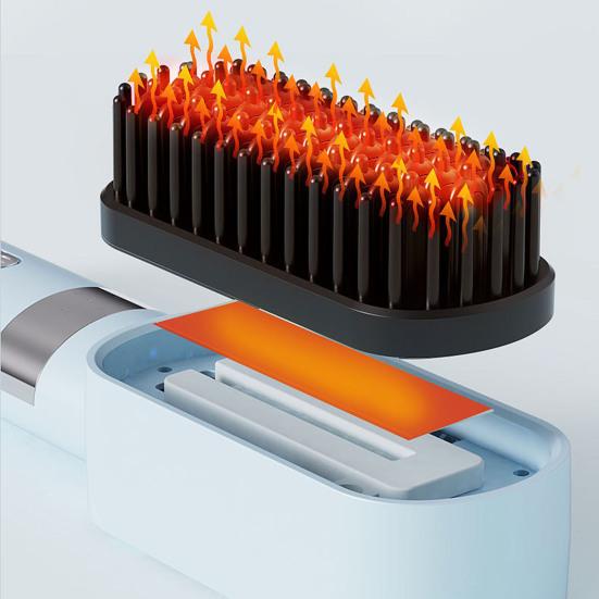 Cordless Hair Straightener Brush 4 Temperature Modes Adjustable LED Display Fast Heating Portable Travel Electric Hot Brush Curly Hair Styling