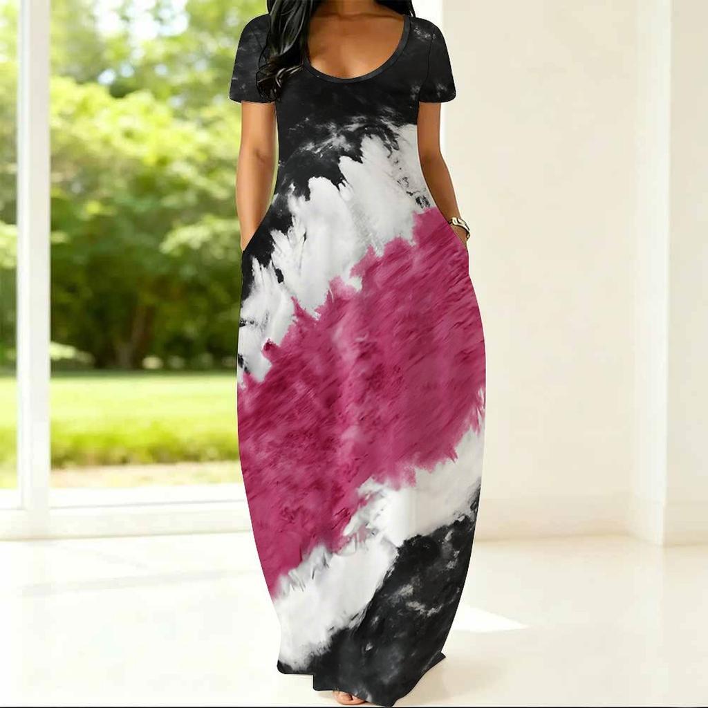 Ladies Loose Crew Neck Short Sleeve Dress Plus Size Breathable Clothes For Summer Street And Daily Leisure