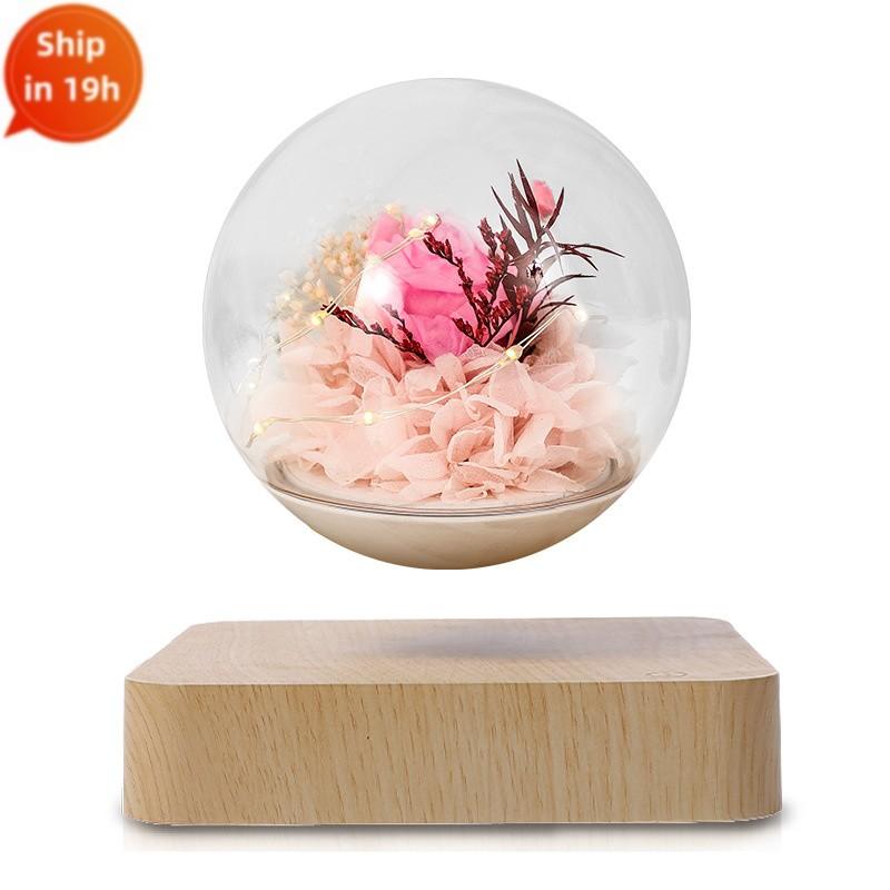 Lâmpada de Rosa Levitante Magnética Presente Personalizado Lâmpada de Flor Preservada Pequena Luz de Noturna Presente para Mulheres Dia das Mães Decoração de Casa