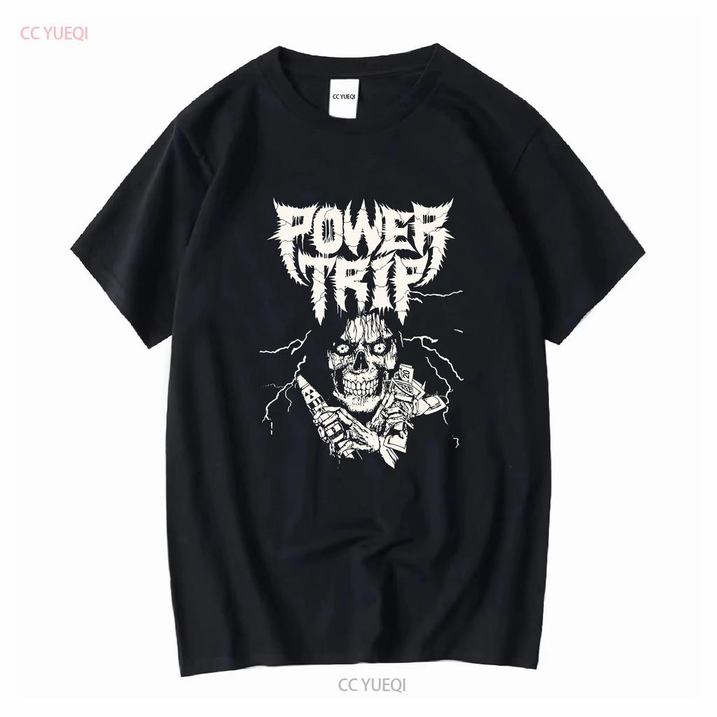 Retro Power Trip Band T-Shirt Schwarz Kurzarm S bis 5XL TA3553 Langarm Vintage Gewaschen Grafik Lässig Stilvoll Bequem