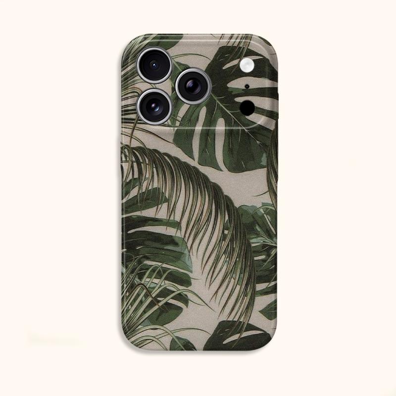 Natural Realistic Palm Leaves Art Graphic Design Modern Print Film Aesthetic Protective Shockproof Bumper Phone Case Cover For iPhone 141516ProMaxPlus