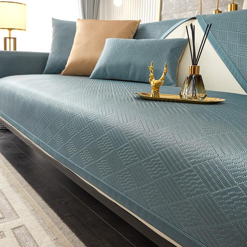 

Sofa Cushion Summer Ice Silk Non-Slip Cover Gray Light Luxury Modern High-End Mat Four-Season Universal Seat Cushion 70*70cm