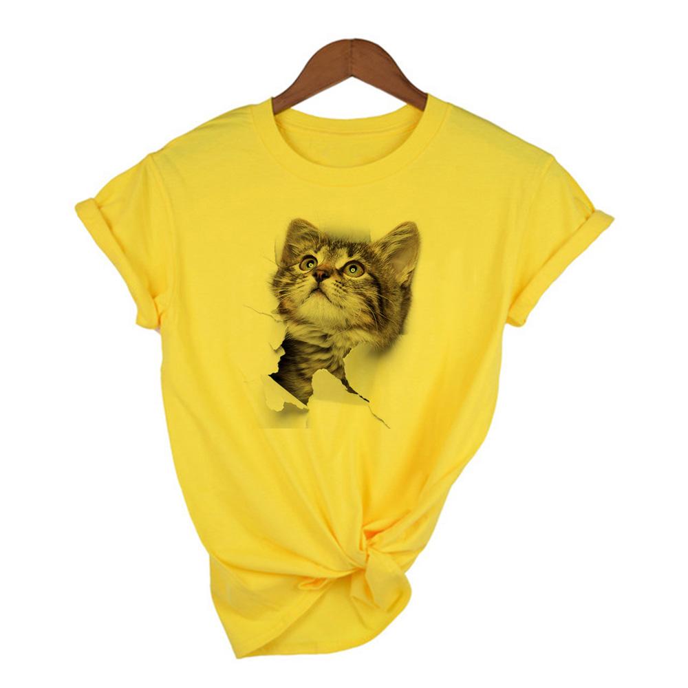Fashion Cute 3D Cat Print Casual Harajuku T Shirt Summer Casual O Neck Clothes Top Female