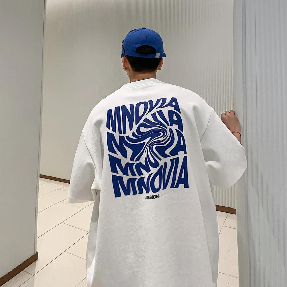 American 210GSM Printed Men's T-shirts Oversized Casual Summer Cotton Short Sleeve Tees Ins Male Top Streetwear Men Clothes