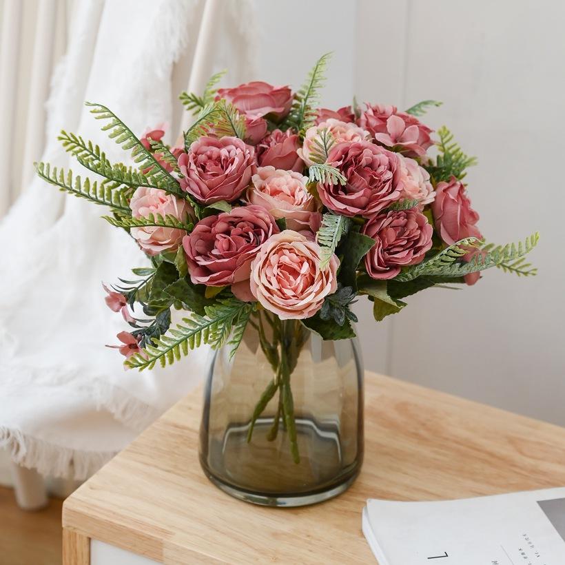 Artificial Flowers Vase Home Room TableDecora Valentine's Garland Fake Plant Wedding Wreath Bridal Bouquet Outdoor Yard Diy Gift