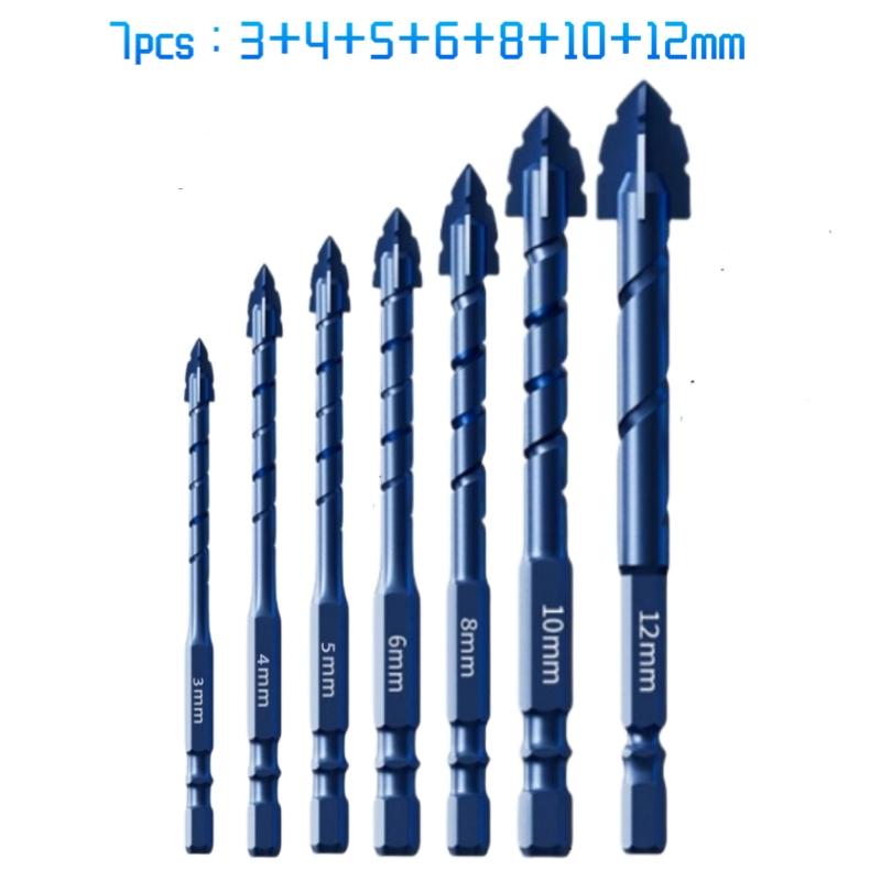 7/6/5/4PCS Four-edge Serrated Drill Bit Set For Drilling Holes In Glass Tiles Walls Concrete 3-12mm Sawtooth Drill Bit Set Tool