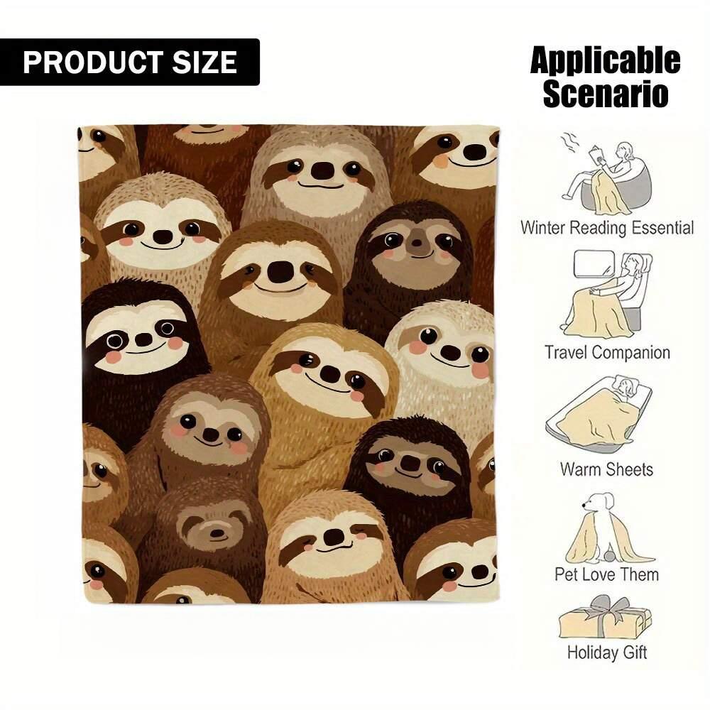 

Sloth Plush Blanket Soft All-Season Cozy Sloth Print Bedspread with Sloth Face Brown/Beige Tones CuteSloth Bedding or CouchThrow 75cmx90cm