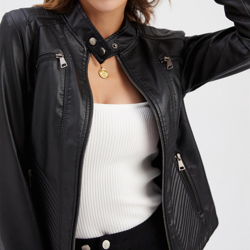 Women's Fashion Casual Spring Autumn Solid Color Print Long Sleeve Stand-collar Slim Blouses & Shirts Top Jacket