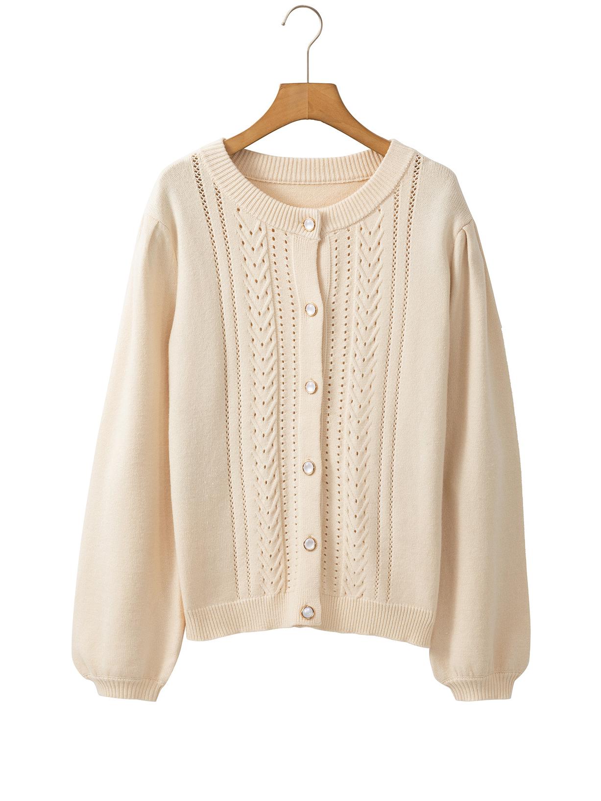 

Женский вязаный кардиган с V-образным вырезом и ажурным узором - Универсальный свитер на осень/зиму XL абрикосовый