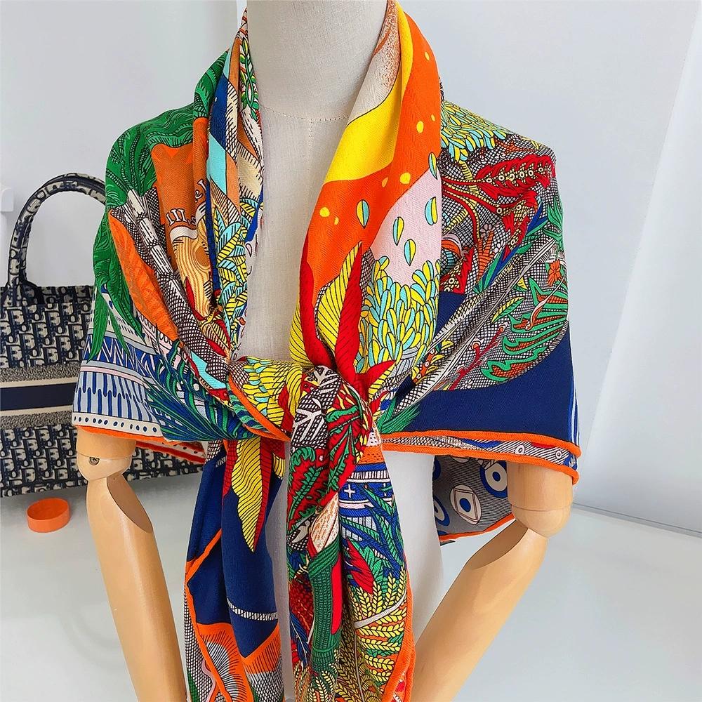 130CM Warm Imitation Silk Cashmere Scarf Women Luxury Printing Square Scarves Wraps Ladies Bandana Hijab Foulard and Shawl