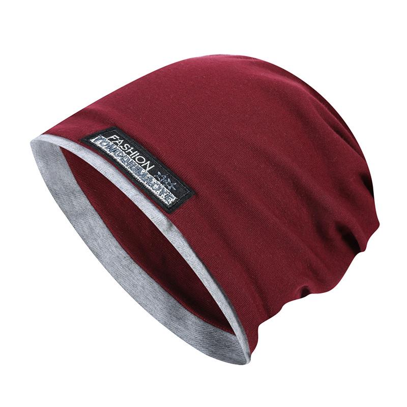 Unisex Korean-Style Double Layer Slouchy Beanie - Autumn/Winter Solid Color with Cloth Label