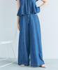 denim pants with center crease and navy size suitable for matching outfits [BIS] Wide-leg belt, washable, (43), M,