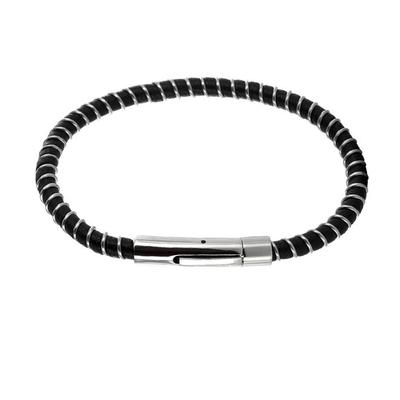 [R5090] – Schwarz-silbernes „Giorgio“-Stahllederarmband – 65 x 55 x 4 mm