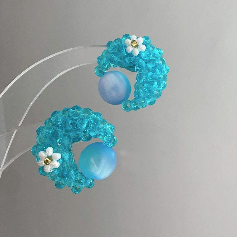 Pearl Flower Moon Stud Earrings Fashion Personality Design Earrings Sweet Age Reducing Small Fresh Earrings
