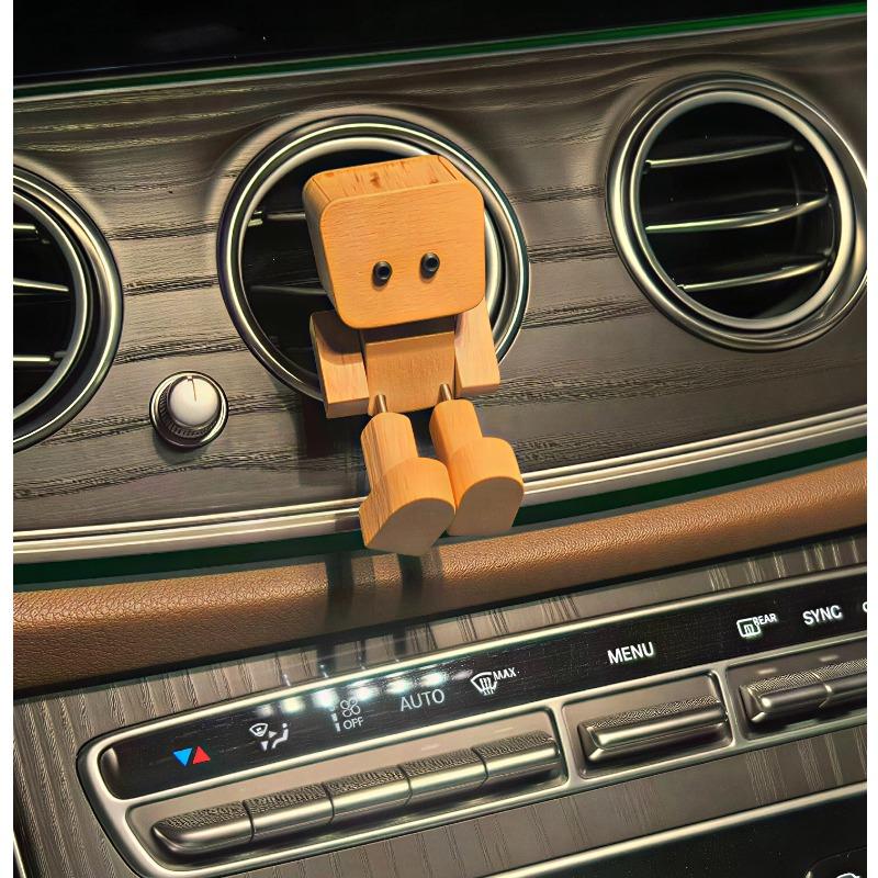 Wackelnde Füße Holzpuppe mit Federbeinen & 12 Stk. Magnetische Ausdrücke, DIY Kreative Ornamente, zur Dekoration des Armaturenbretts