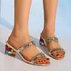 Fashion Luxury Crystal Summer High Heels Sandals Women 2025 Brand Design Colorful Gem Heeled Party Shoes Woman Plus Size Sandalias Mujer