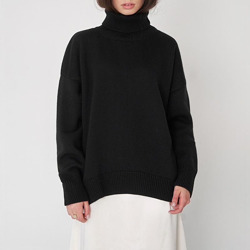 Turtleneck Jumper Autumn and Winter Solid Color Turtleneck Sweater Comfortable Loose Classic Versatile Temperament Sweater Top Women