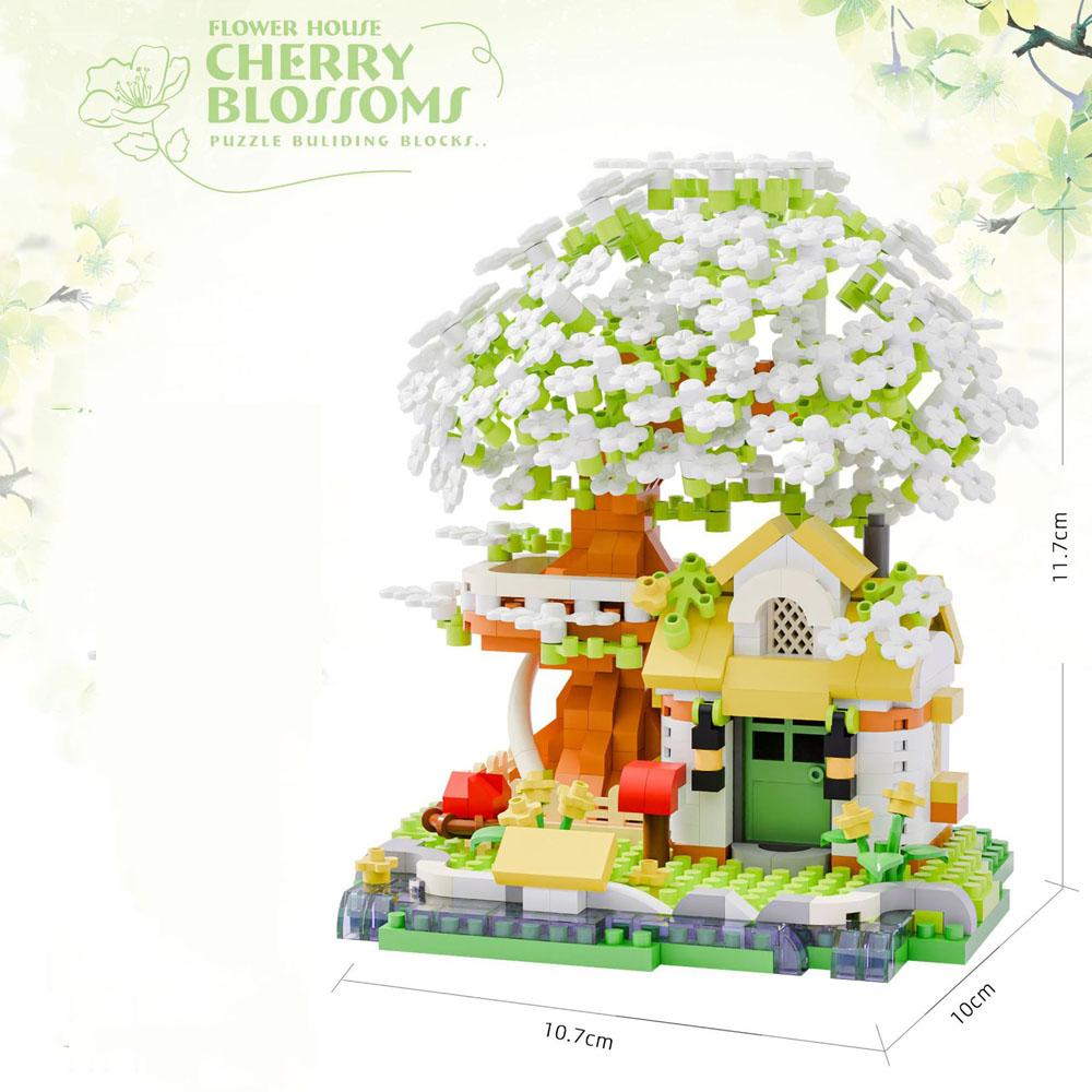 Idea Construction Building Brick Cherry Blossom Tree House Micro Diamond Block Village Cabin Treehouse Toys Nanobrick For Gift