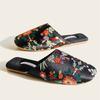 Fashion Luxury Silk Satin Slippers Women Chinese Embroidered Flower Design House Slippers Light Comfortable Winter Warm Mules Flip Flops