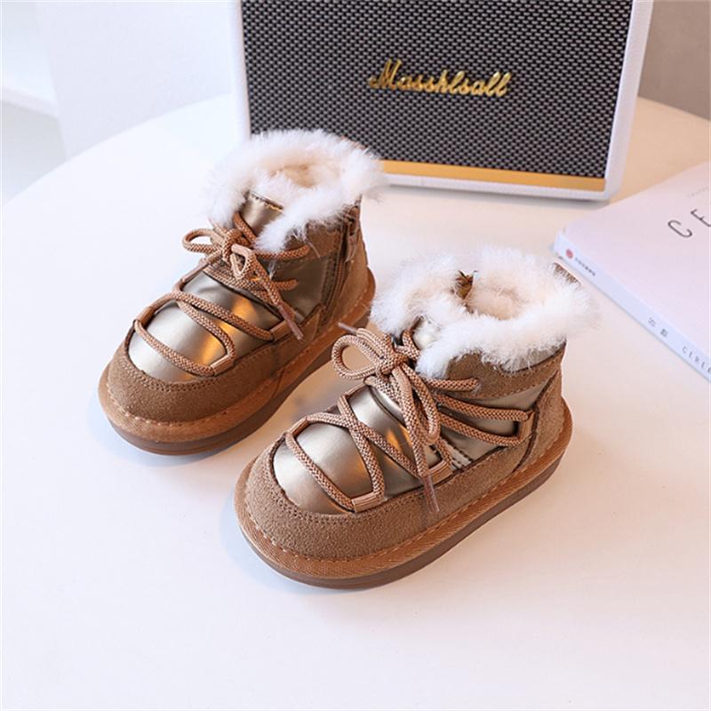 

Winter Children Snow Boots Leather Warm Plush Toddler Boys Shoes Non-slip Baby Girls Boots 1-6 Years 30 верблюд