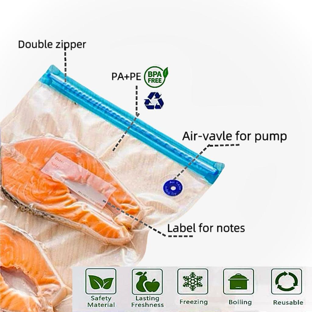 Sous Vide Bags-BPA-Free Reble Vacuum Seal Bags for Food/Freezing Safe-20pcs (8.6 * 8.5in) Vacuum Food Storage Bags & Seal Clips for Sous Vide