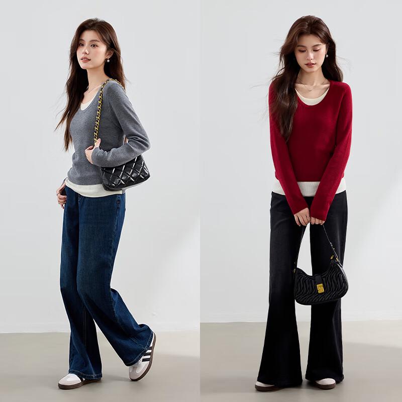 VICTORIA&VERA Women's Wool-Blend Faux Two-Piece Knit Top V9016S05