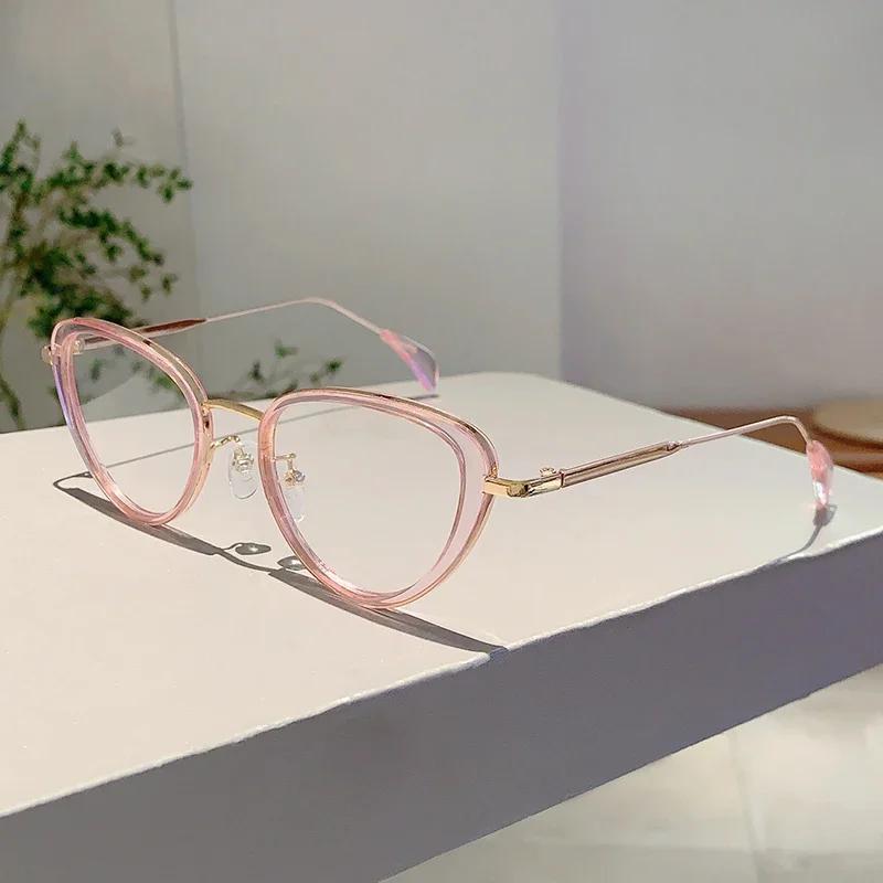 Cat Eye Glasses Women Popular Stylish Black Rim Blue Light Blocking Eyeglasses Ins Trendy Decor Design Eyewear