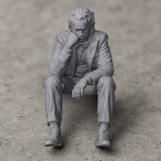 3D Printed Thinker Figurine, Small Upset Clown Shelf Sitter for Living Room Bookshelf Office Desktop Decor