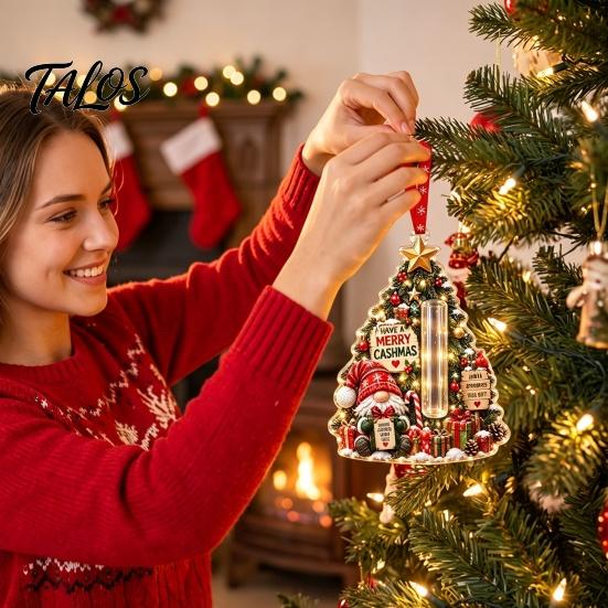 Decorative Hanging Gift Box Gnome Christmas Cash Holder Ornament, Acrylic Pendant for Holiday Tree Decoration, Money Surprise Reveal Kids Adults