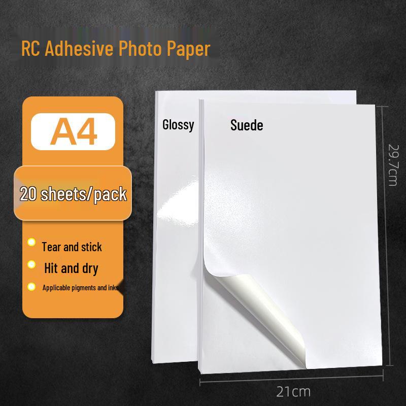 Glossy RC Self-Adhesive Photo Paper: 5", 6", A4, 260g, Fine Velvet, Waterproof, Ideal for Large Headshots and Stickers.