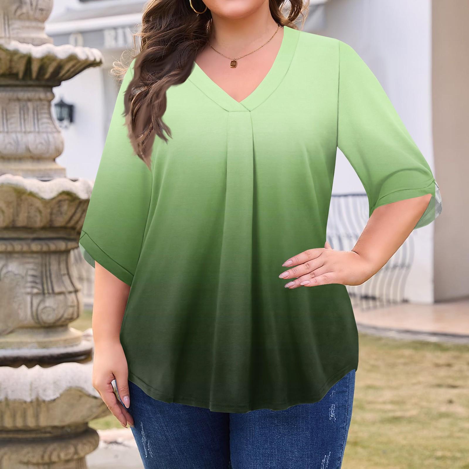

Women s Fashion Large Size Printed V-Neck Three-quarter Sleeve Top XXL
