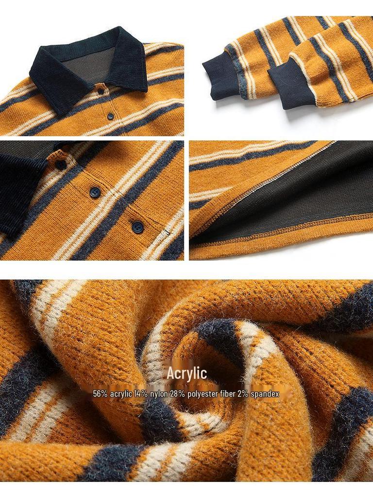 Retro Miu Girl Color Block Striped Lapel Knitwear Women's Winter Base Layer N993C
