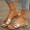 Klassische und elegante Damen-Slipper mit neuer Mode und Metallverzierung, vielseitige, einfarbige, flache Sandalen mit quadratischem Kopf zum Valentinstag