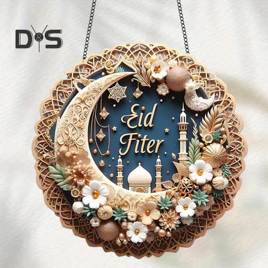 Eid Mubarak Door Sign Moon Star 2D Acrylic Pendant Islamic Ramadan Decoration Door Hanging Sign for Ramadan Mubarak Eid Decorations