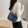 Retro Crossbody Washed Denim Multi-Zipper Small Commuter Bag