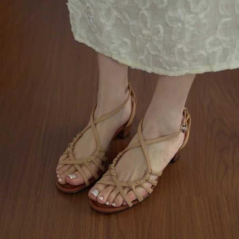 Fashion Open Toe 2025 Summer Large Size Sale Of Women's Shoes Heels Luxury Sandals Suit Female Beige Peep Big New Comfort