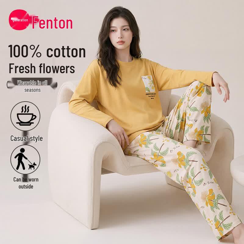 Fenteng Women s 100% Cotton Long Sleeve Pajama & Loungewear Set L
