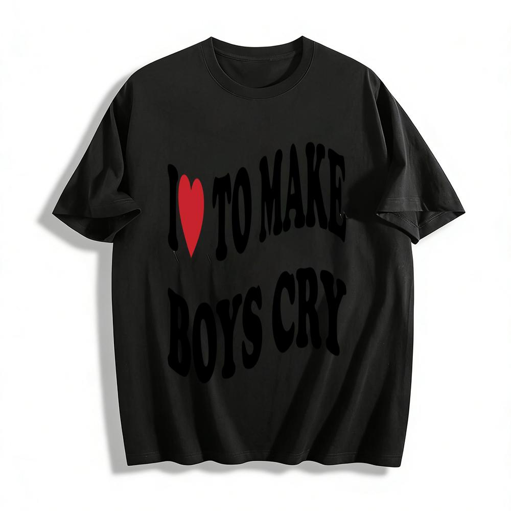 I Love To Make Boys Cry Graphic Tee Women Funny Heart Print Casual Short Sleeve Top Pure cotton T-shirt XXS