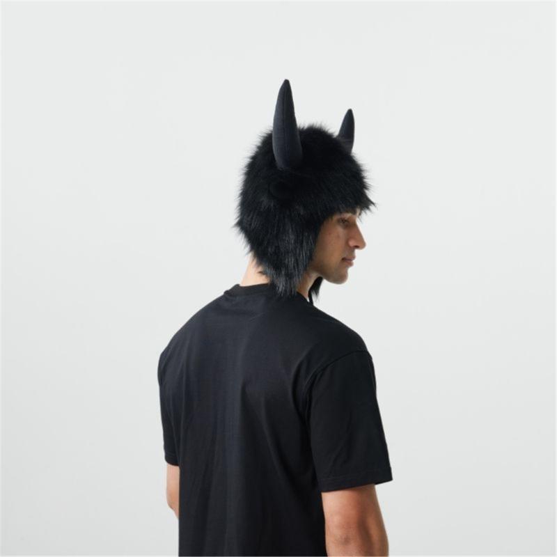 Funny Plush Hat With EarFlaps Bull Horn For Winter Outdoor Activity Cold Weather Head Protectors Halloween Headpiece