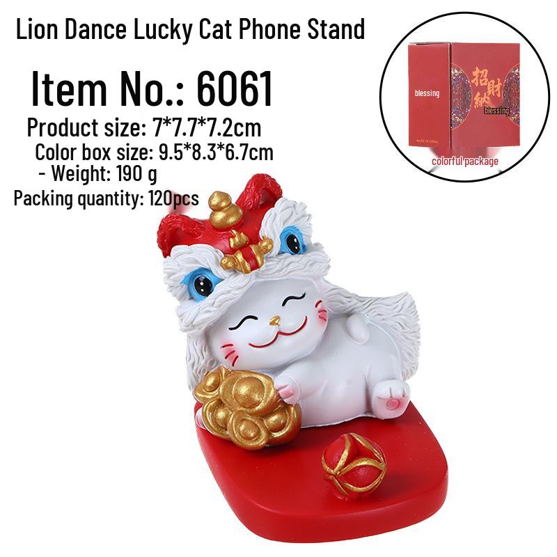 

Guochao Lion Dance Lucky Cat Phone Stand - Decorative Desktop Gift