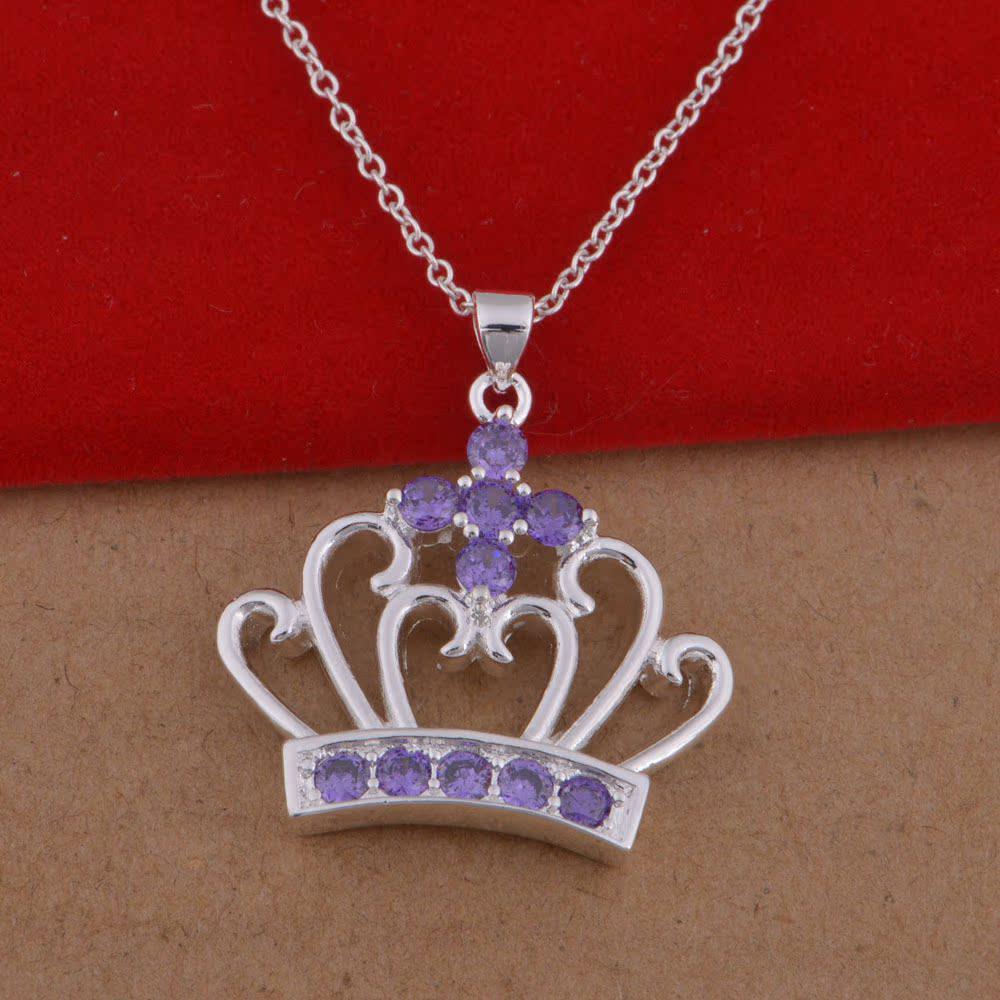 925er Sterling Silber Kronen-Halskette mit eingelegten Diamanten - Koreanischer Stil
