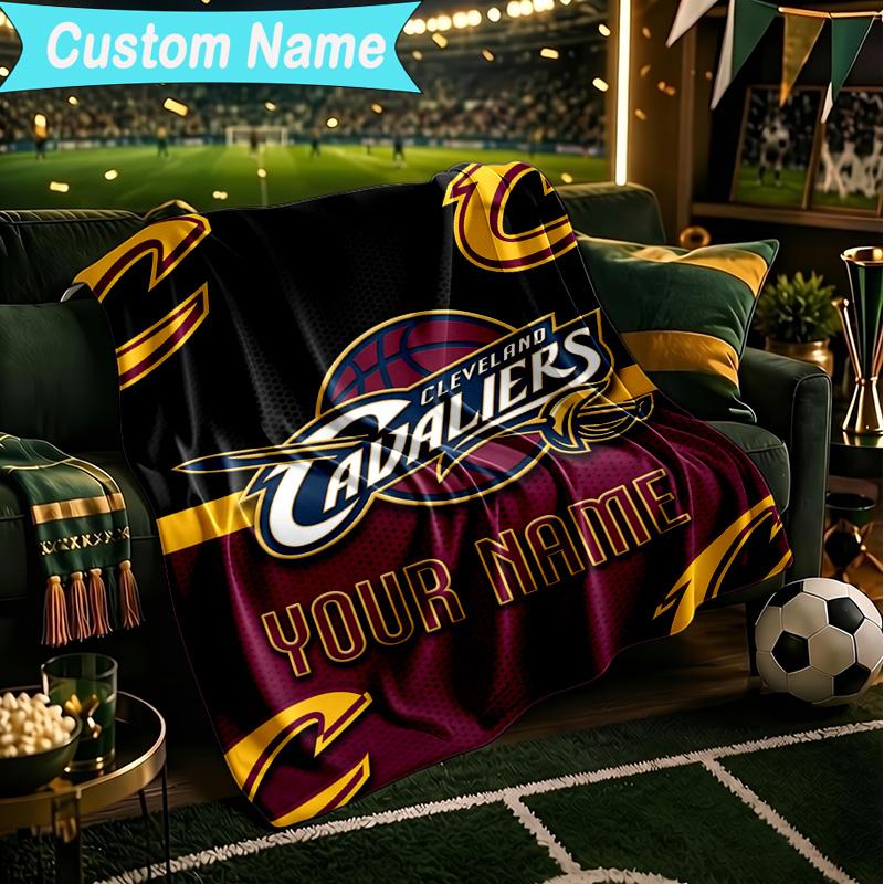 1PC Custom Name Blanket football Cavaliers Logo Flannel blankets Patterns Throw Blanket All-Season Soft Gift for Couch, Bed, Camping, Birthday gifts