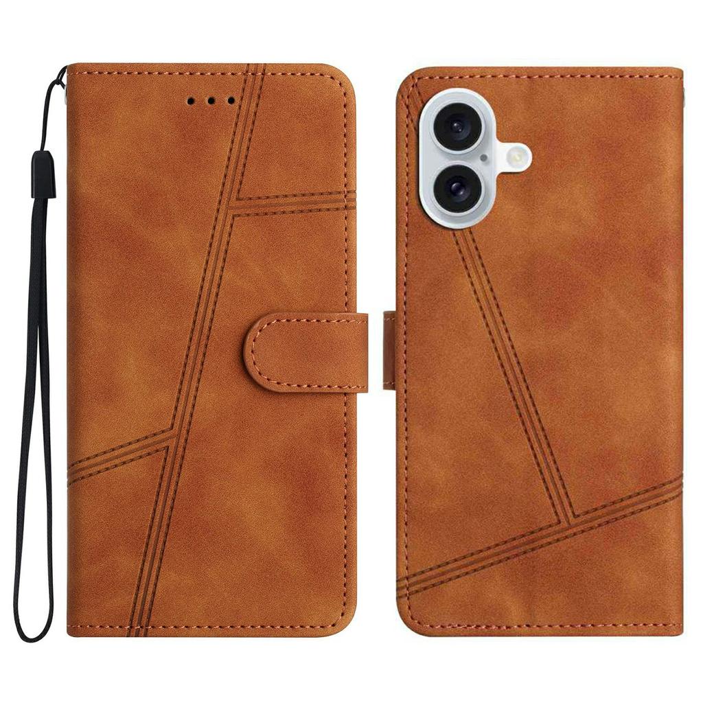 Für iPhone 17 Hülle Flip Leder Retro Handyhülle Linien eingeprägt