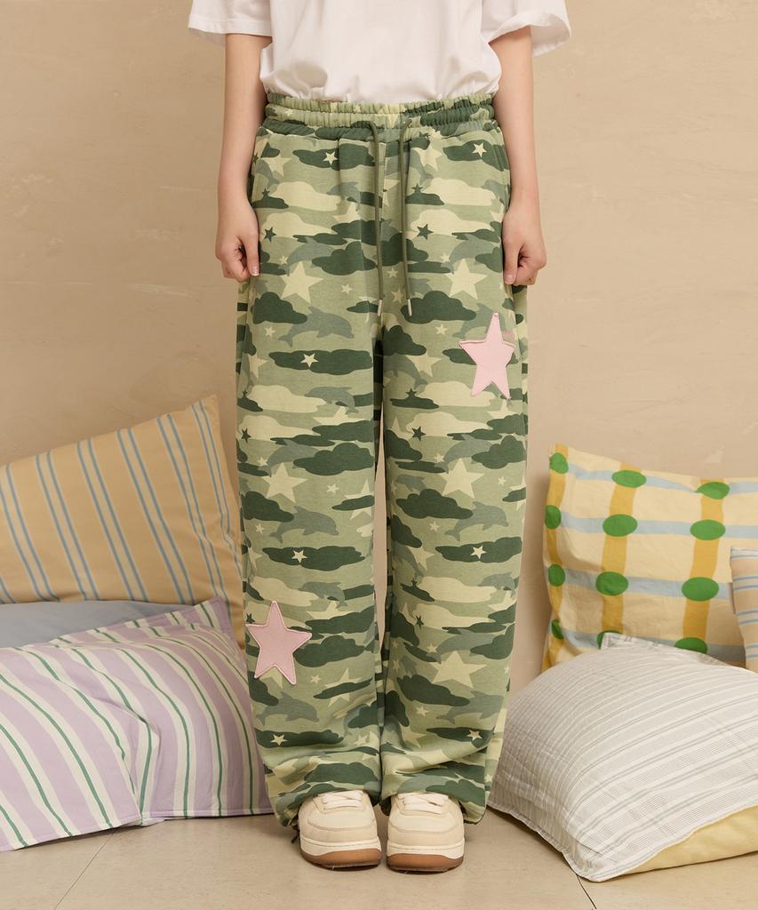 WAIKEI Big Star Applique Sweatpants Camo