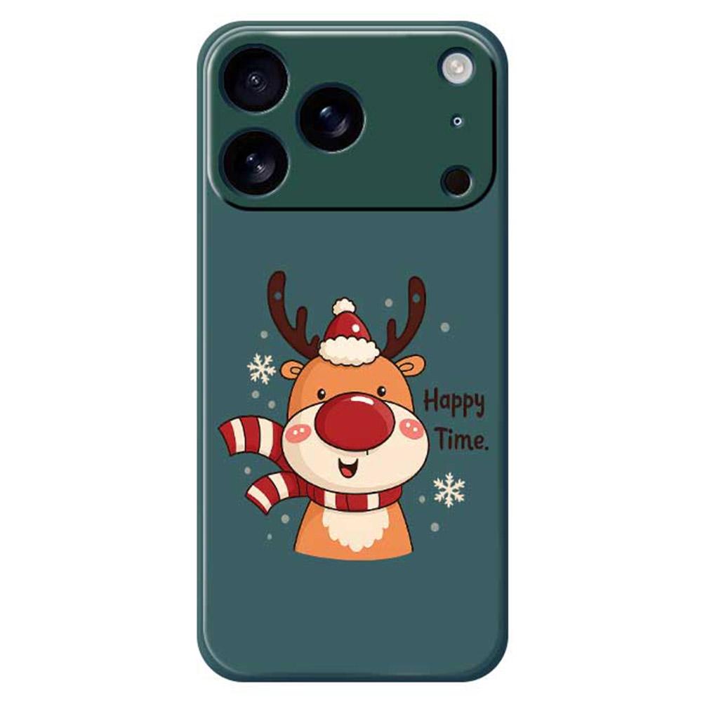 

For iPhone 17 Pro Max Case Happy Time Deer Pattern Printing Straight Edge TPU Phone Back Cover Green