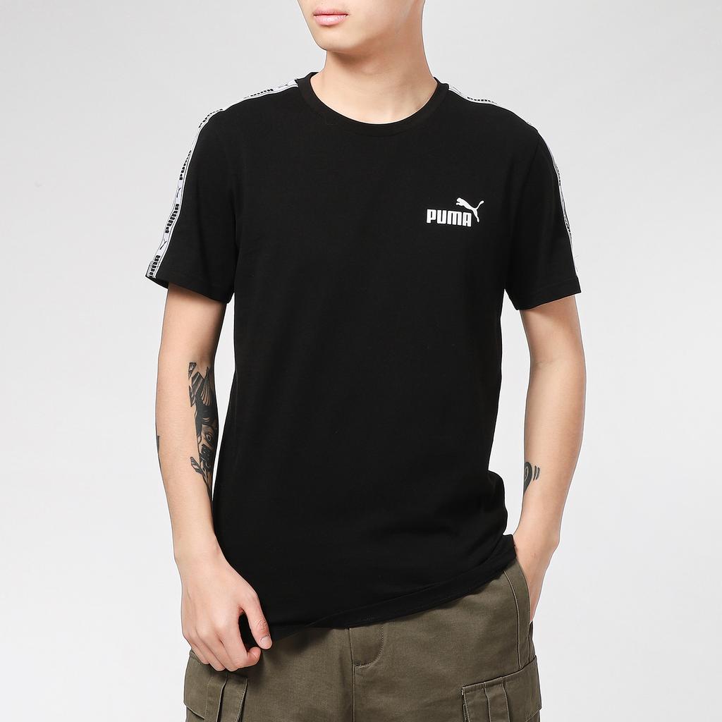 Puma Logo Print Taping Tee Men Tops Black 532557-01