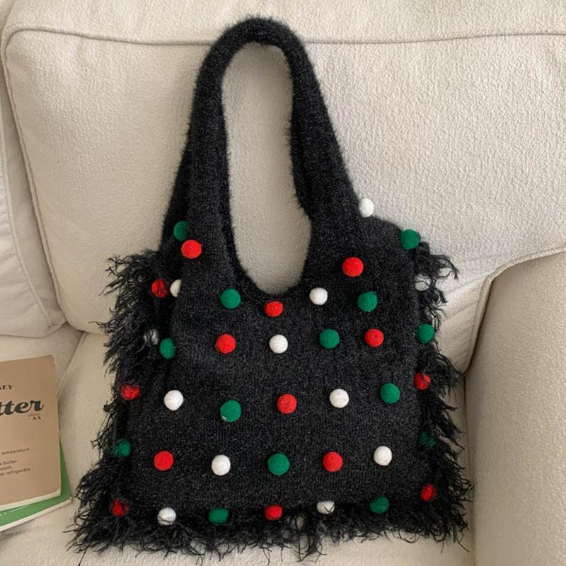 Damentasche: Stilvoll und lässig, Perlenbesetzte Ein-Schulter-Tasche, Stricktasche mit großem Fassungsvermögen