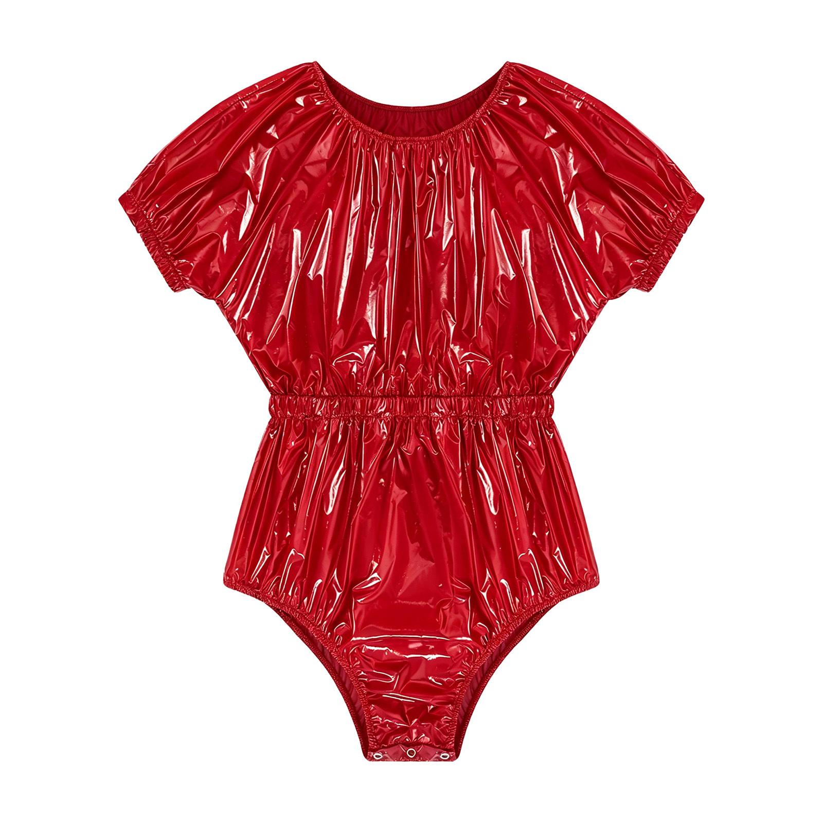 Wasserdichter Windelbezug für Herren Overall Mit Knöpfen im Schritt Kurzarm Auslaufsicherer Body Adaptive Bademode XL rot
