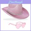Halloween Party Silver Pink Glitter Diamond Stripe Cowboy Hat With Goggles For Costumes And Celebrations
